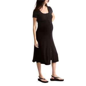HATCH The Softest Rib Nursing Midi Dress Black Size 0 New